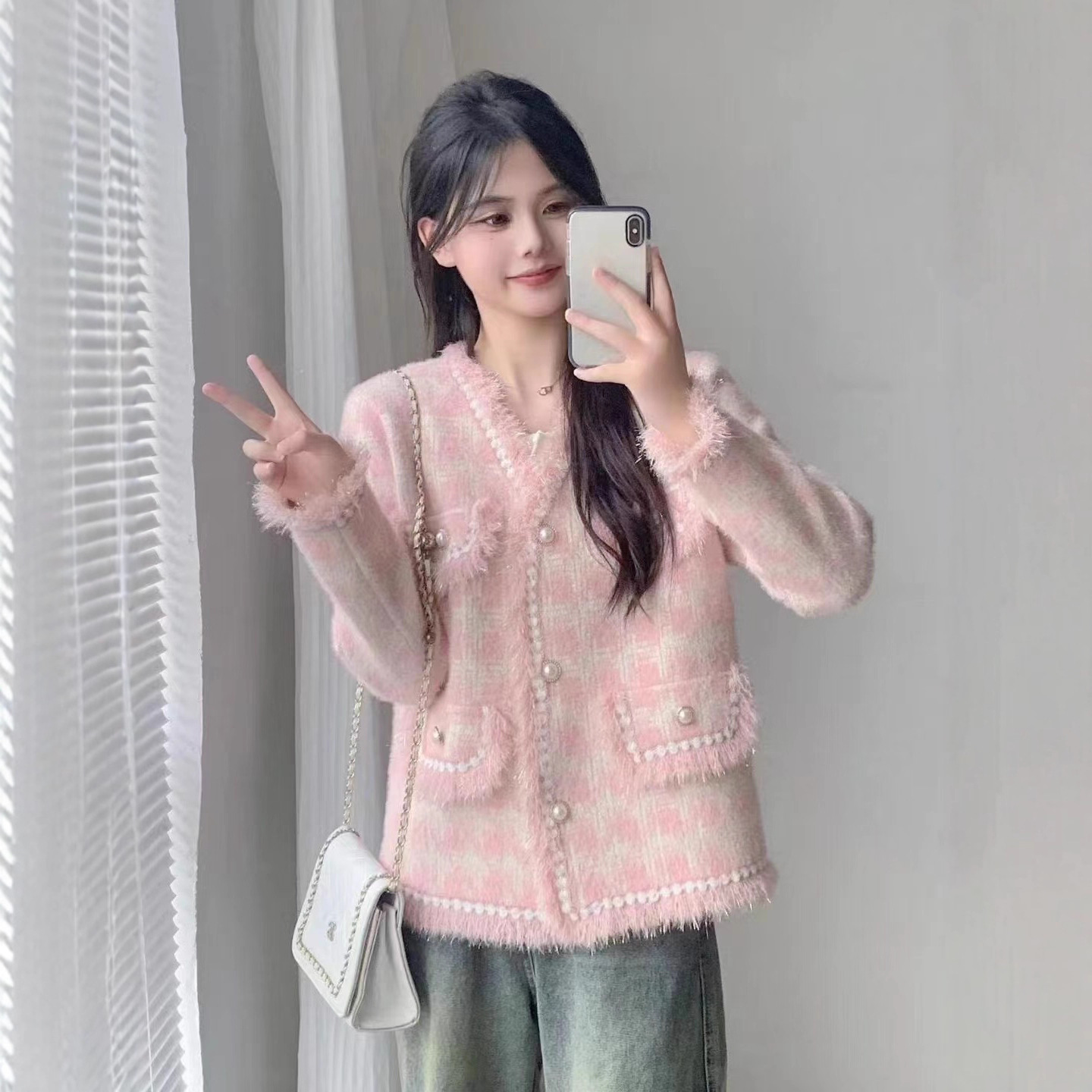 모조 밍크 털 수술 부드러운 바람 독특한 외투녀 가을 겨울 프랑스식 달콤
