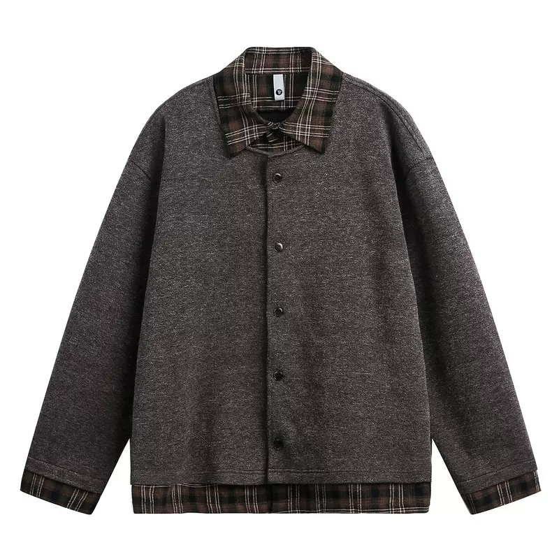 老钱风假两件针织开衫男秋季人夫感穿搭个性拼接外套美式复古夹克