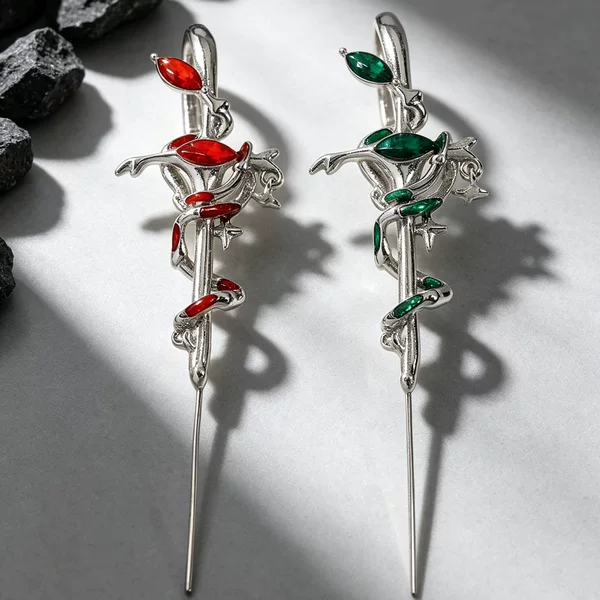 Cross-border exaggerated leaf tassel ear cuffs, creative piercing earrings, unique and personalized punk ear studs, unisex earrings