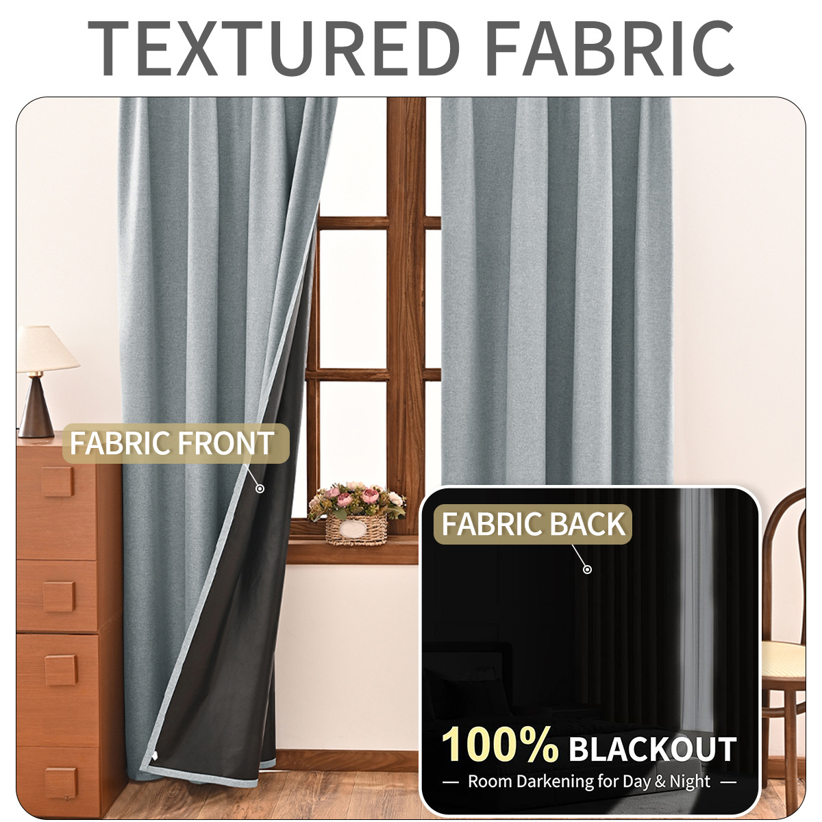 Nuevo fondo negro de cáñamo de pigmento puro transfronterizo, ganchos para cortinas totalmente opacas, cortinas de protección solar para sala de estar, TEMU Spot