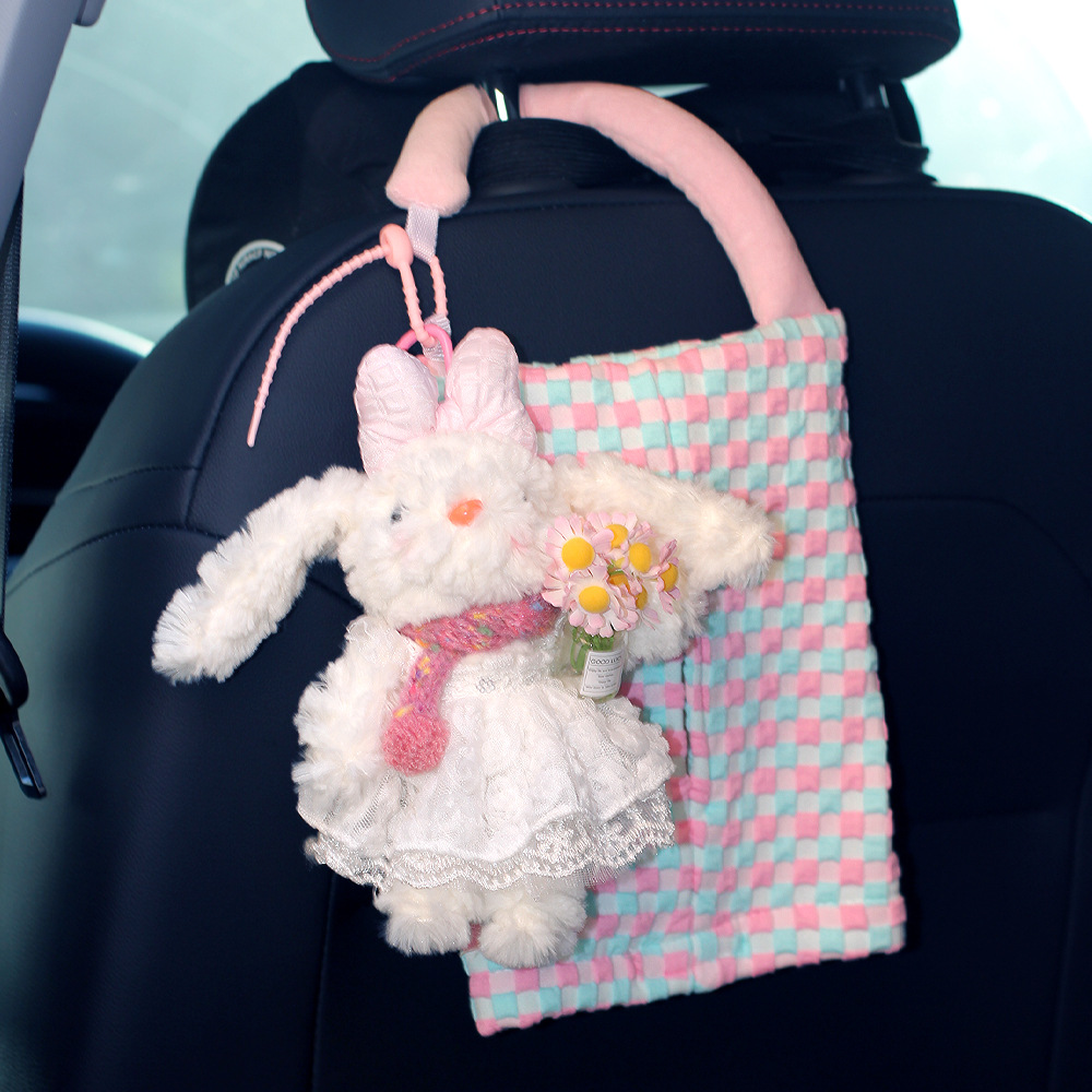 Lindo conejo, toalla de papel de coche, bolsa colgante, caja de cartón para coche, asiento interior, almacenamiento 2025, nueva muñeca colgante image 7