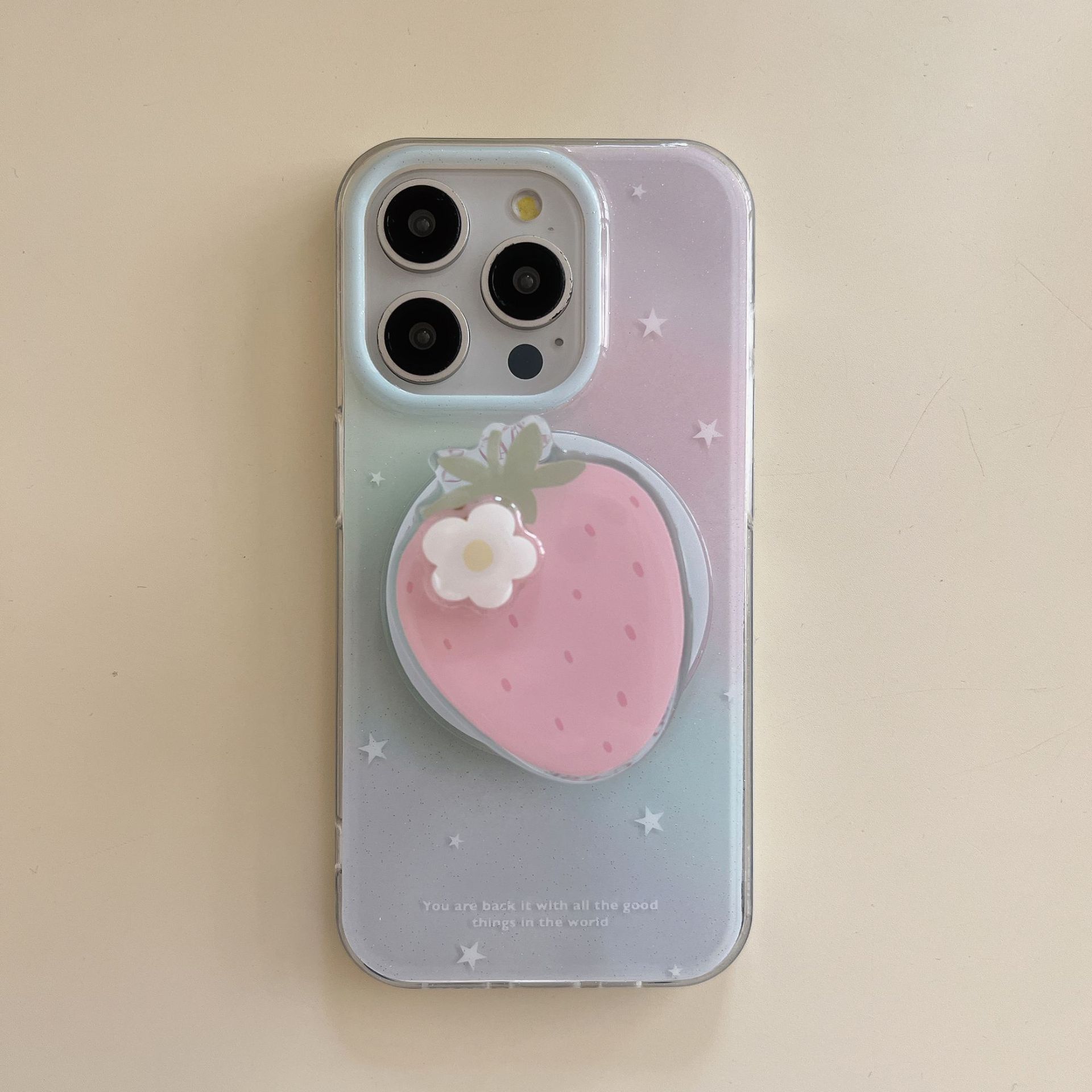 Gradient Star Strawberry Stand Phone Case For 15 Pro, IPhone 16 Magnetic Protective Cover_voghion.com