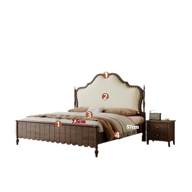 Dormitorio principal antiguo estilo americano francés bolsa de respaldo blanda 1.8m cama doble nueva cama de madera sólida americana de 1.5m