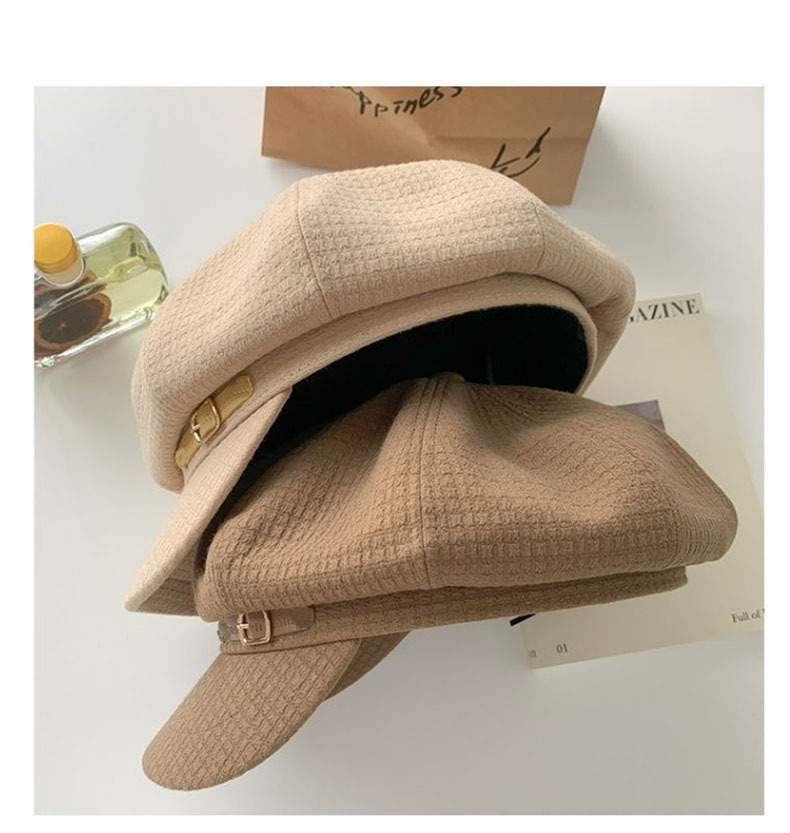 Neuer achteckiger Hut für Herbst und Winter für Kinder, achteckiger Hut mit britischem Waffelgitter für Frauen, Gürtelschnalle aus Metall, modischer und vielseitiger Maler_voghion.com