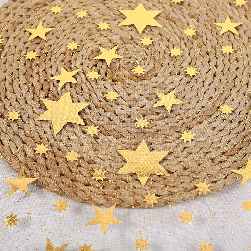 现货加密五角星烫金欧根纱网纱面料喜糖袋包装盒万圣节复活节网布