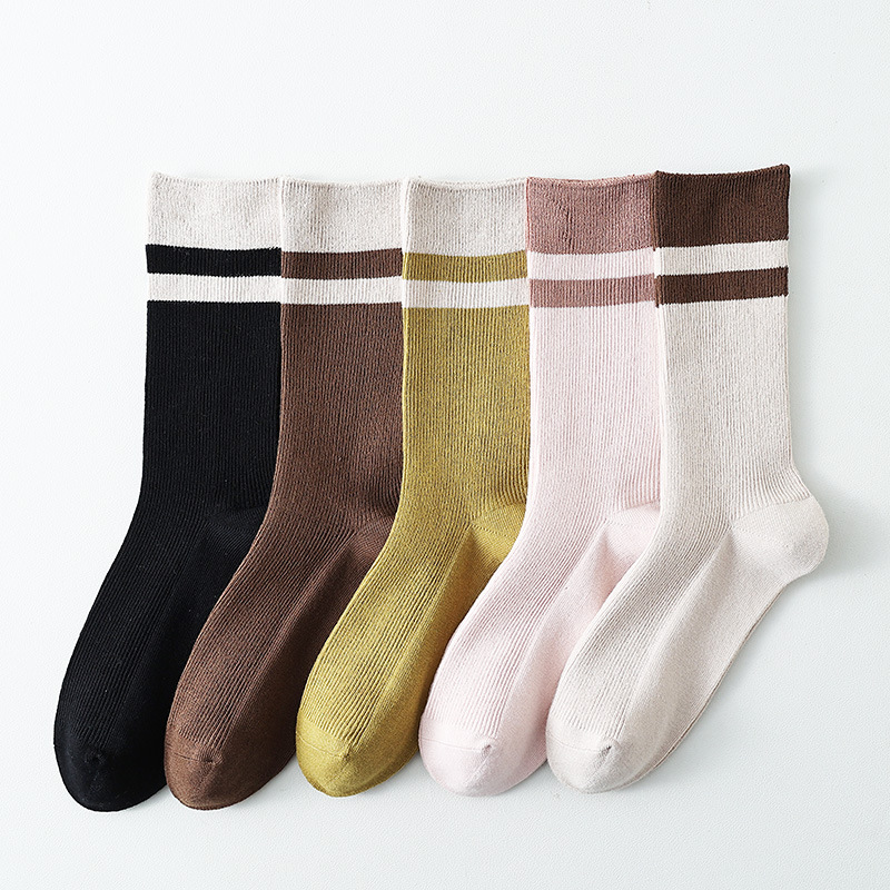 Clemdorf cotton autumn and winter straight mid-calf versatile boneless cotton anti-Pilling pile Socks striped College women's socks