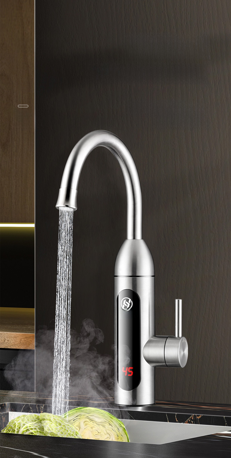 Household kitchen faucet large screen digital display fast heating faucet kitchen instant stainless steel faucet