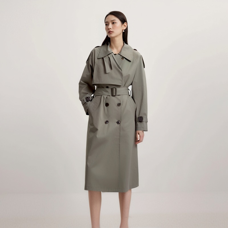 Elegant Silhouette Slimming Coat for Women 2026 Early Spring New Style Lapel Double-Breasted Tie Waist Long Trench Coat Women's Clothing