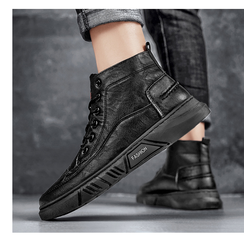 2024 new autumn and winter Martin boots, Block high top men's shoes with plush casual waterproof cotton shoes, anti slip_voghion.com
