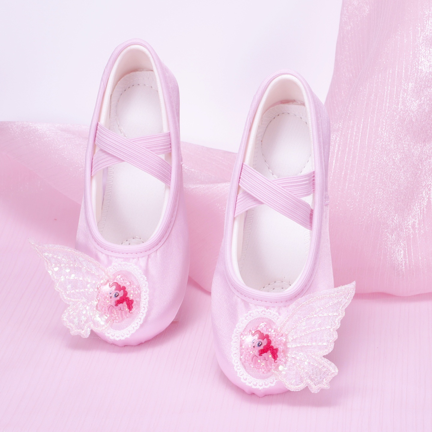 New Kidsren's Dance Shoes, Soft-Soled Practice Shoes, Cute Pink Wing Dance Shoes, Kindergarten Baby Ballet 8134