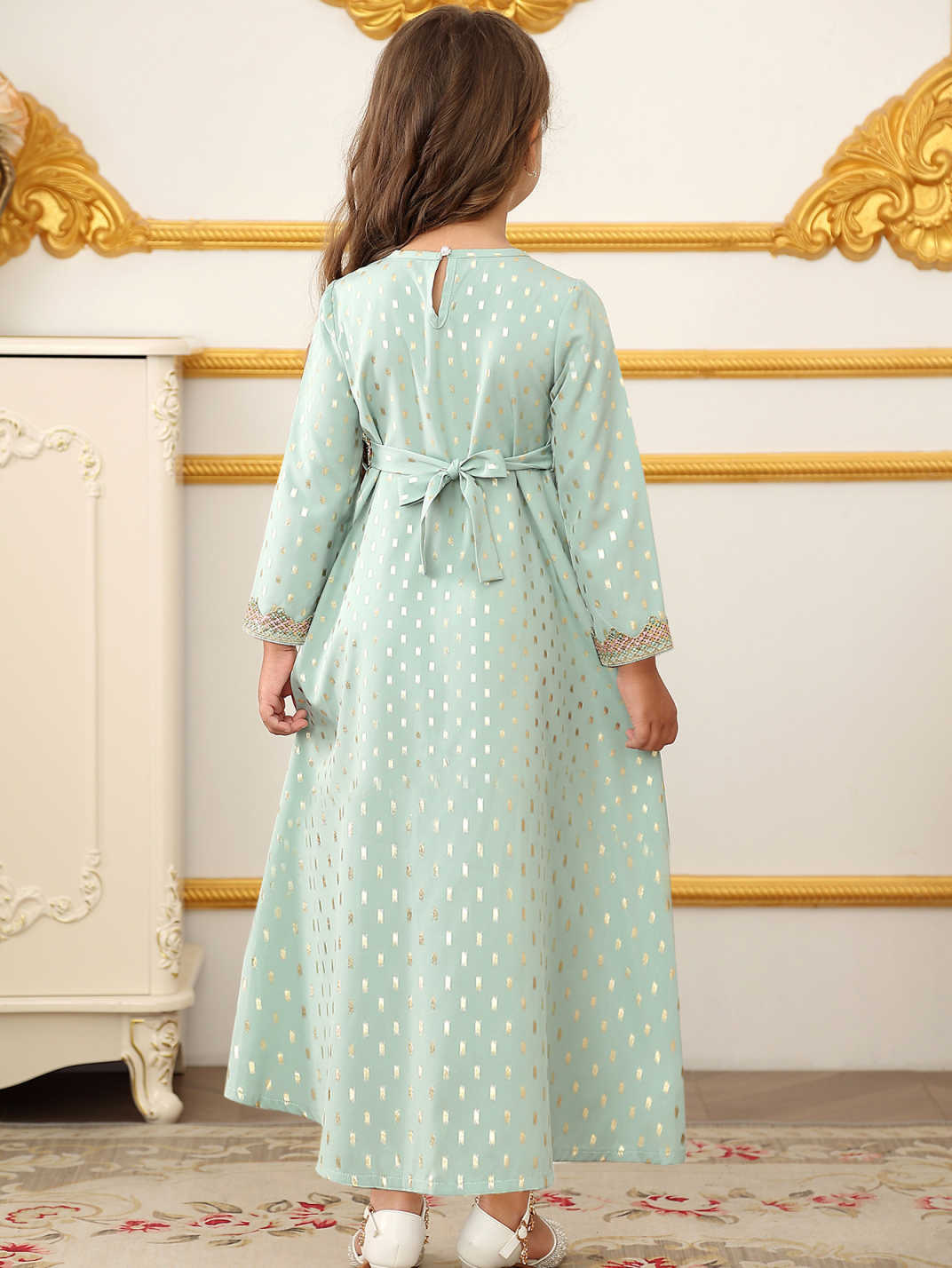 Nuevo vestido largo de impresión de niñas de encaje largo transfronterizo vestido infantil vestido de mangas largas vestido de niña