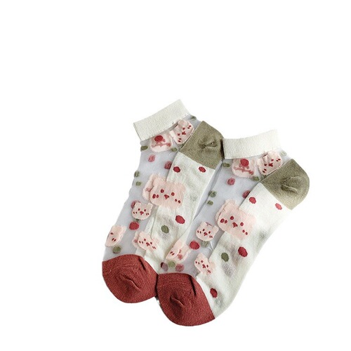 Crystal Socks for Women Glass Silk Summer Tulip Thin Pink Socks Cute Lace Wholesale Socks for Women Cards