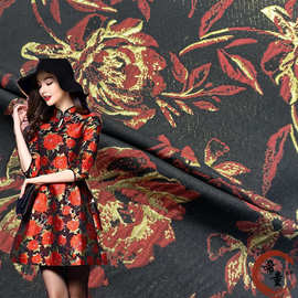 春秋菊花织锦缎服装面料涤纶梭织大提花连衣裙礼服提花布料