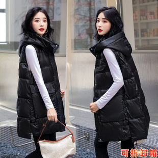 Cross-border Removable Hat Cotton Vest Women's Mid-length 2024 Autumn and Winter Korean Style Loose All-match plus size Vest New Jacket