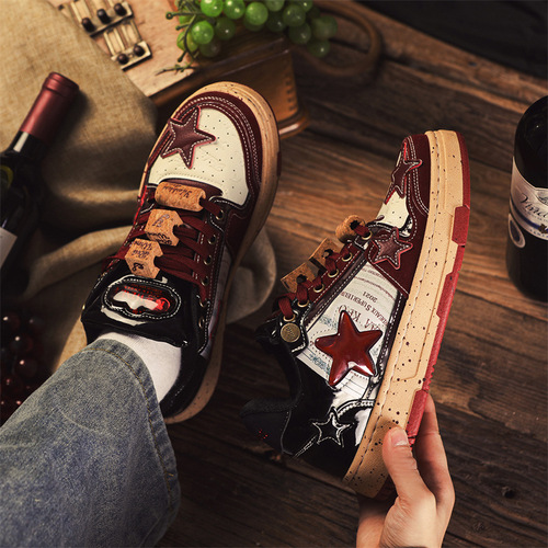  New Red Wine Longjing Star Sneakers Men's National Fashion Niche Design Sports Casual Men's Shoes Trendy X88 Generation