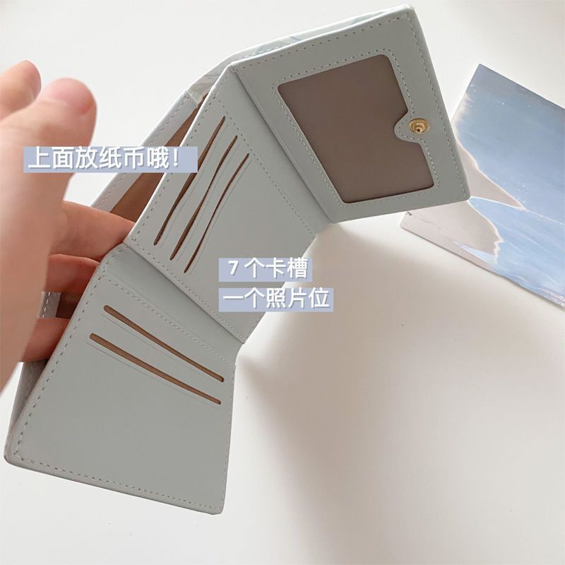 シーソルトブルーチェック柄財布フレッシュシンプルインスタイル韓国多機能学生財布コインカードホルダーオールインワンバッグ|undefined