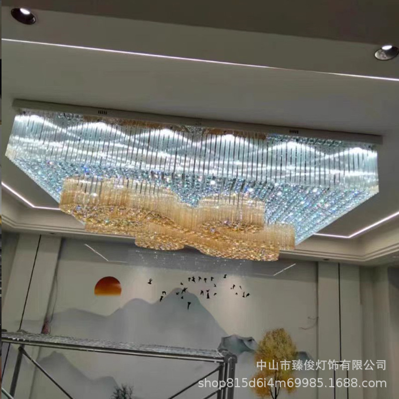 ホテルロビーのクリスタルランプ、長方形の天井照明、宴会場、エンジニアリング営業部、宝石店、別荘のシャンデリア