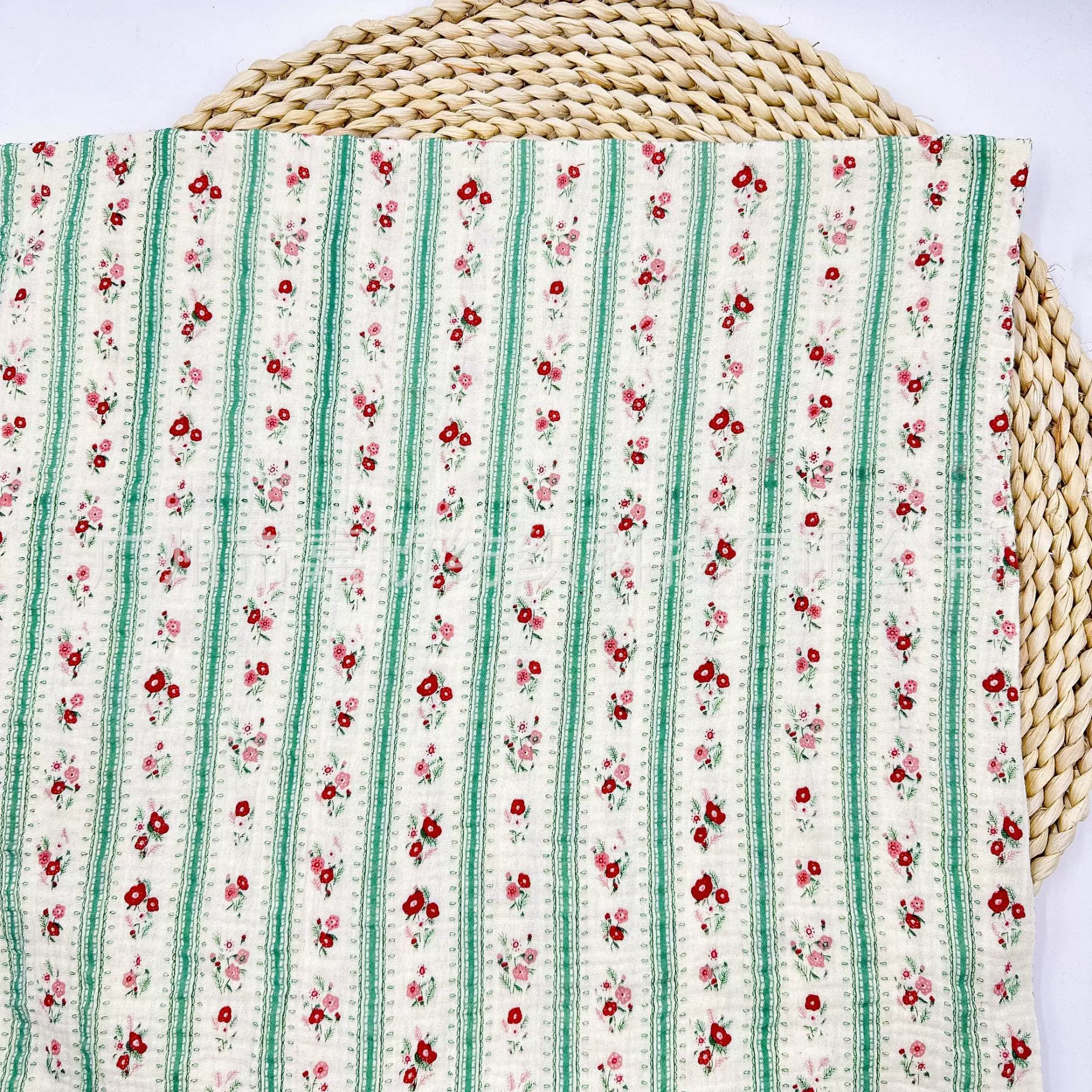 双层纱布 平纹细布 小清晰条花婴儿爬服纯棉纱布面料家居服纱布料