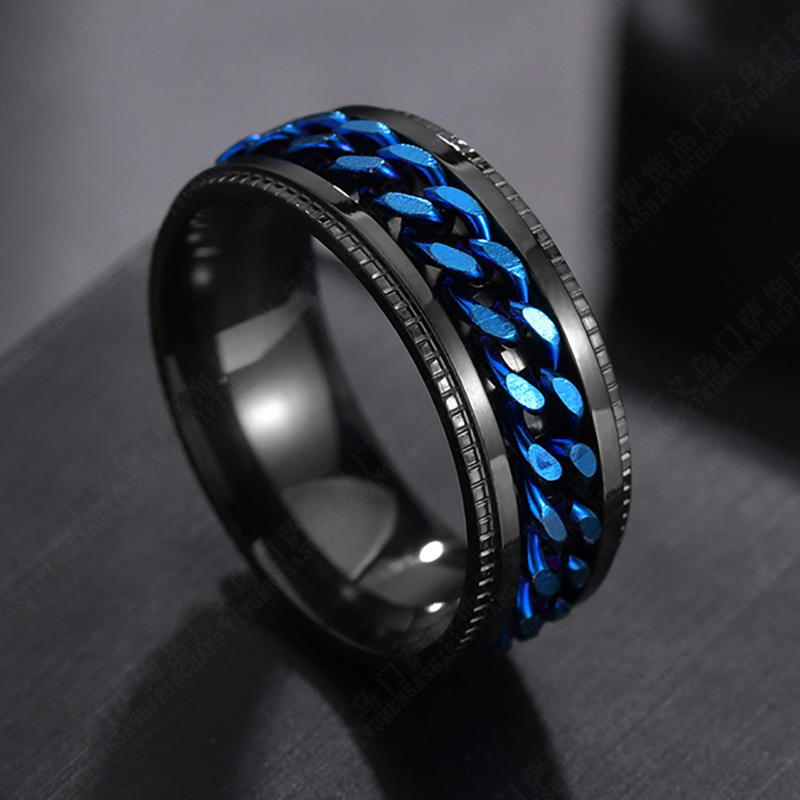 304 Stainless Steel Material Solid Color, Chains Print Pattern Simple Style Solid Color Chains Print 304 Stainless Steel Men's Rings