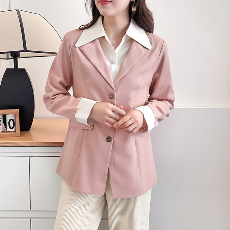 300斤特大码女装胖mmPOLO领假两件通勤风外套春秋新款西装上衣，女装短外套，变形策服饰