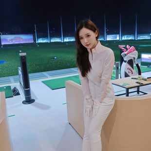 Spring Golf Women's Clothing Fleece-Lined Thickeneded Warm Long Pants Golf Sports Stand-Up Collar Top Women's Jacket Winter New Style