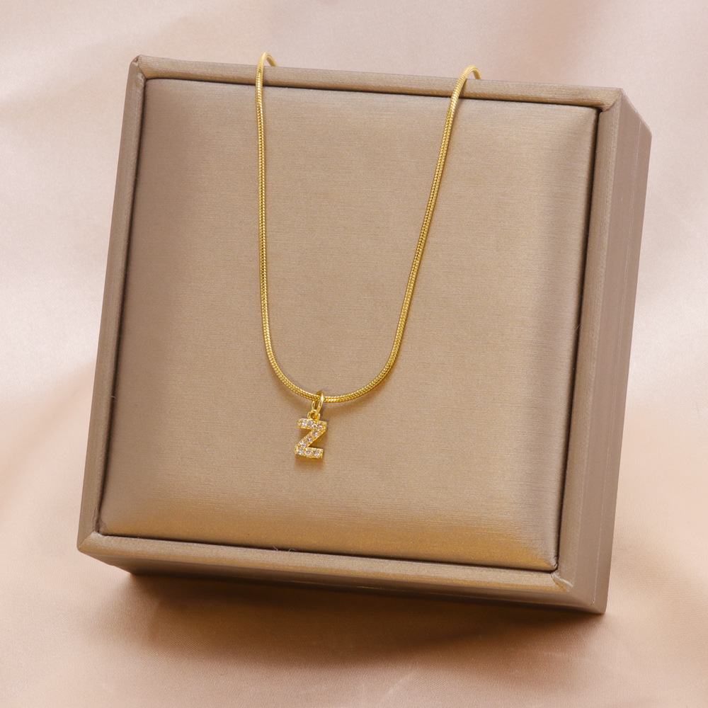 Fashion Letter Titanium Steel Plating Zircon Pendant Necklace 1 Piece