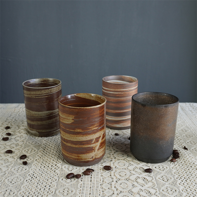 Gedrehte, gerade Espressotasse, kreativer Becher, hochwertige Qualität, rustikale Keramik-Wassertasse_voghion.com