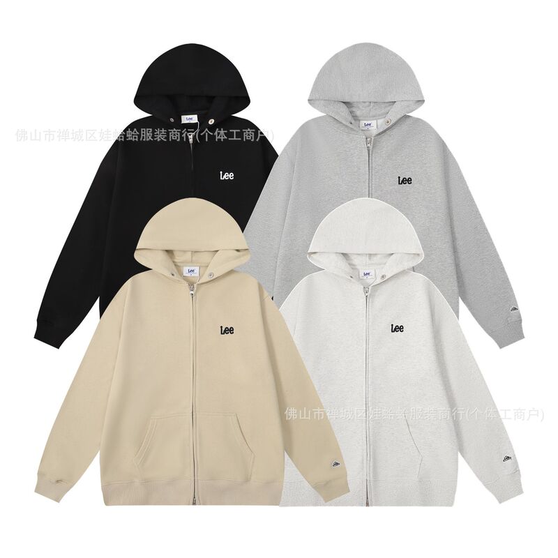 正确版24s韩国小众秋冬款Le*小标字母刺绣帽绳男女款开衫连帽卫衣|undefined