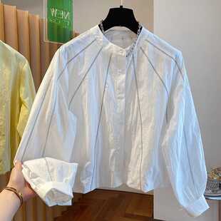 3593 Ming Line White Shirt Air-conditioning Shirt Women's Long-sleeved 2025 New Loose All-match Sunscreen Short Waisted Top