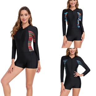 2025 Amazon Europe and the United States foreign trade new swimsuit one-piece flat angle long sleeve sunscreen zipper diving suit surfing swimsuit