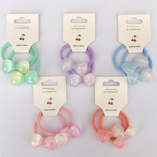 Korean Style Hair Band for Kidsren, Gradient Color Bow Tie Hair Rope, Simple Pair of Rubber Band Hair Rope Hair Accessories for Girls