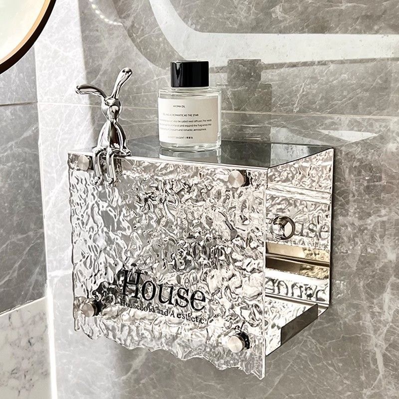 Bathroom Tissue Box Wall-Mounted Toilet Paper Box Toilet Waterproof Punch-Free Acrylic Tissue Holder Roll Paper Storage Rack