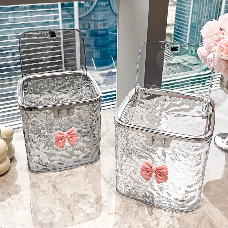 Water Ripple Desktop Trash Bin Household Transparent Thickened Living Room Coffee Table Dining Room Table Small Trash Bin with Lid