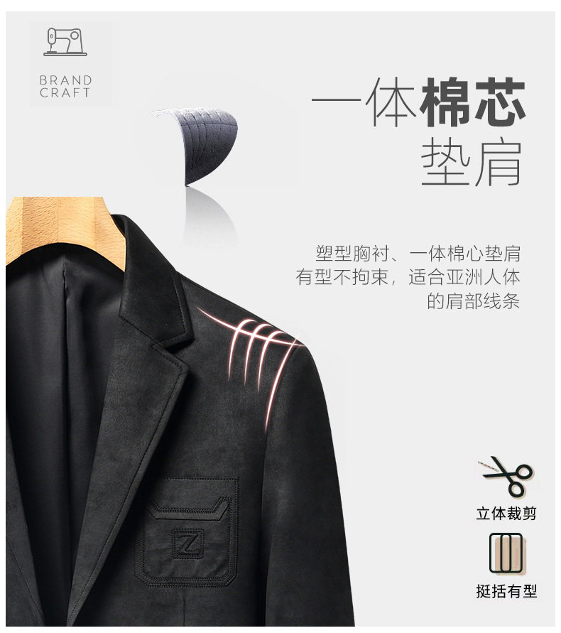 Áo khoác vest nam da lộn phong cách retro hai cúc dáng ôm, tay dài cổ vest — Màu kaki, Màu nâu cà phê, màu đen chi tiết 6
