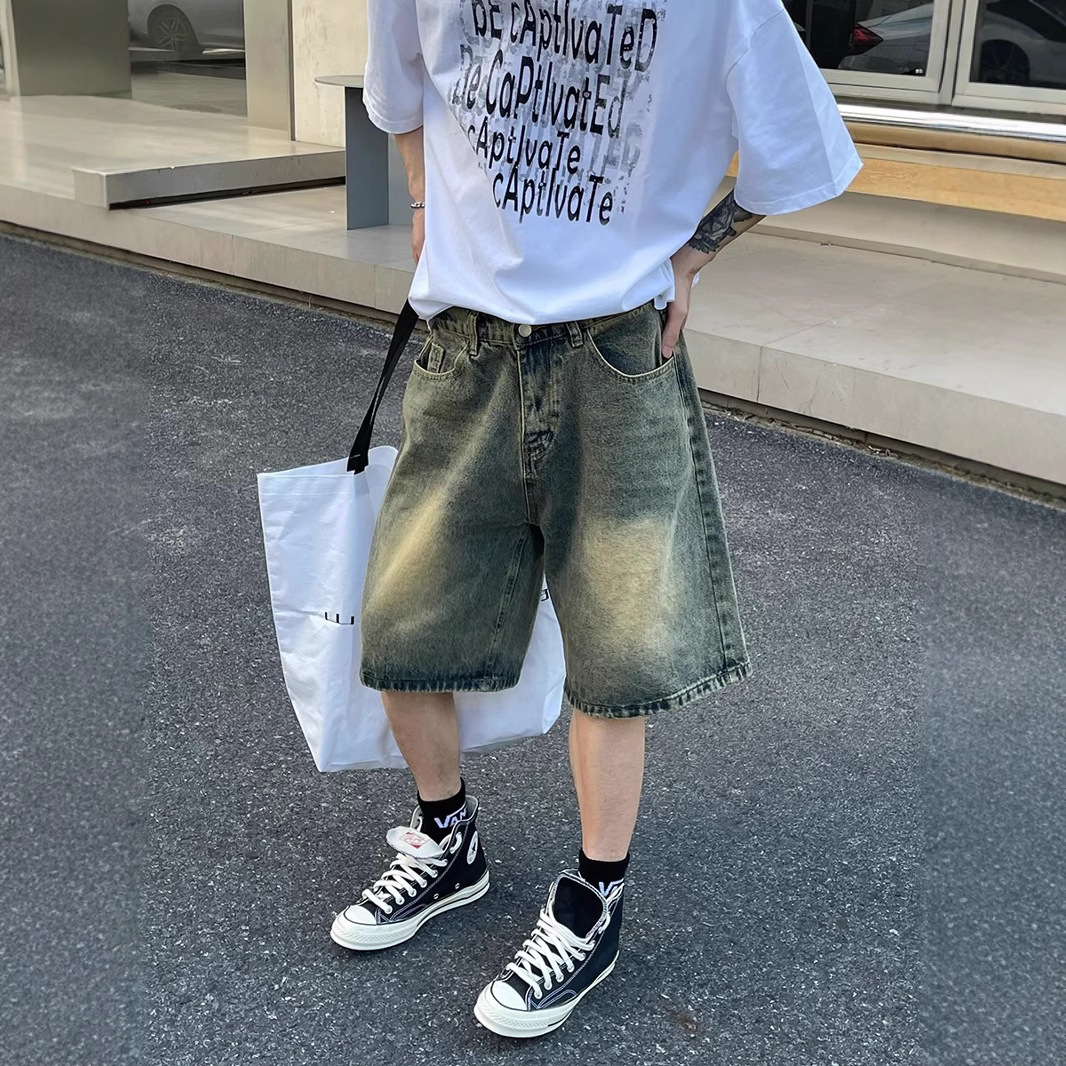 Distressed Retro Wasteland Style Denim Shorts Men's Summer 2025 New American Fashion Brand Casual Loose Five-Point Pants