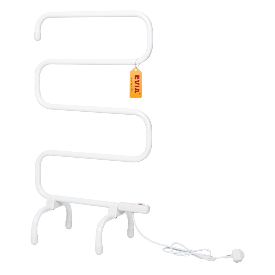 Evia Factory Direct 100W Constant Temperature Heating Bathroom Towel Drying Rack Black and White S-Type Floor Electric Towel Rack