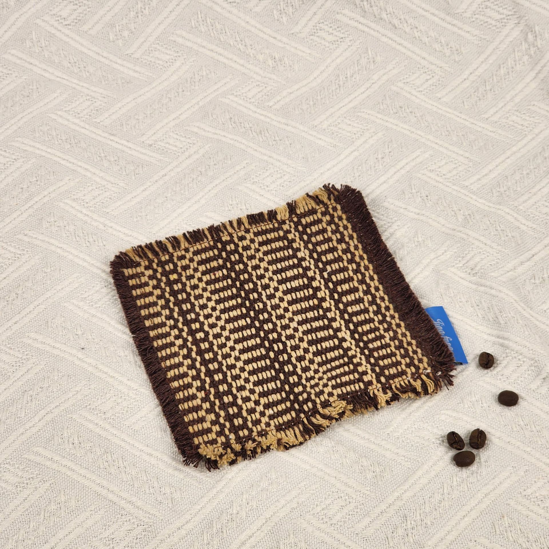 Retro ins estilo trenzado cojín de taza cuadrada tela aislante cojín de mesa de café cojín multipropósito