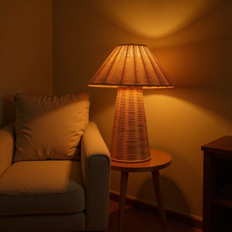 Lámpara de escritorio de caña de color natural led protector de ojos simple nórdico