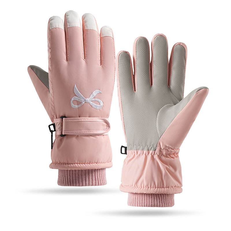 Guantes de esquí de invierno con terciopelo grueso para mujeres al aire libre a prueba de viento a prueba de salpicaduras a prueba de deslizamiento con pantalla táctil guantes cálidos