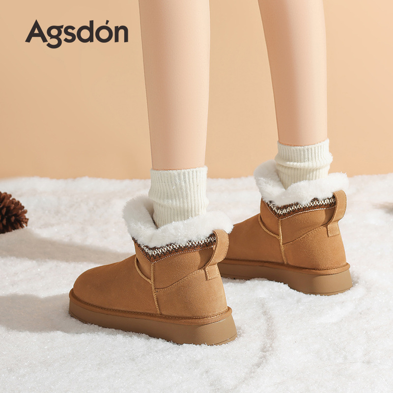 Augu Lion Dengjia terciopelo botas de nieve para mujeres 2025 nuevo otoño invierno botas de tubo corto con suela gruesa para usar zapatos de algodón grueso