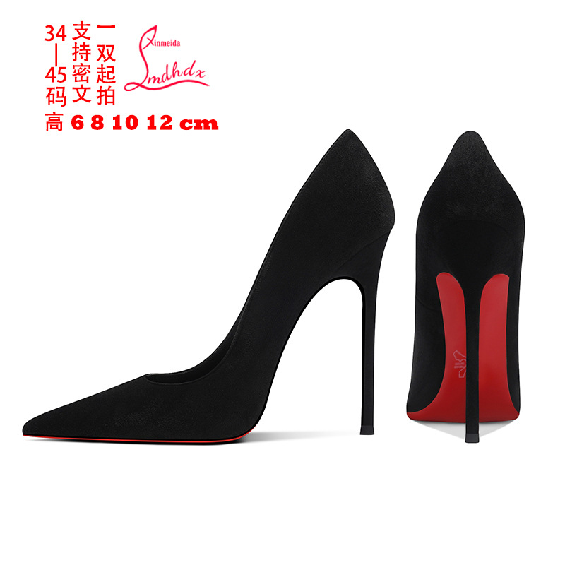 12cm Super High Heel Stiletto Red Bottom Black High Heels 2025 Summer European and American Host Stage Evening Dress Catwalk Shoes