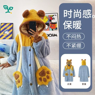 定制豹子警官珊瑚绒睡袍女款冬季加厚加绒保暖可爱睡衣毛绒家居服