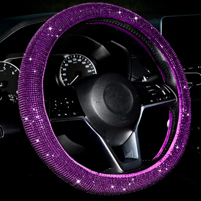 Cross-Border Car Diamond-Studded Steering Wheel – Steering wheel cover - all-purple-diamonds-38cm