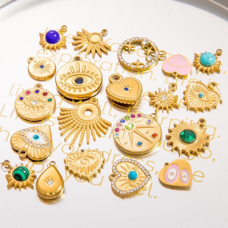 クロスボーダーステンレス鋼ジュエリーアクセサリー 18 k ゴールド手作り DIY 悪魔の目ペンダントニッチ色保持アクセサリー女性のための|undefined