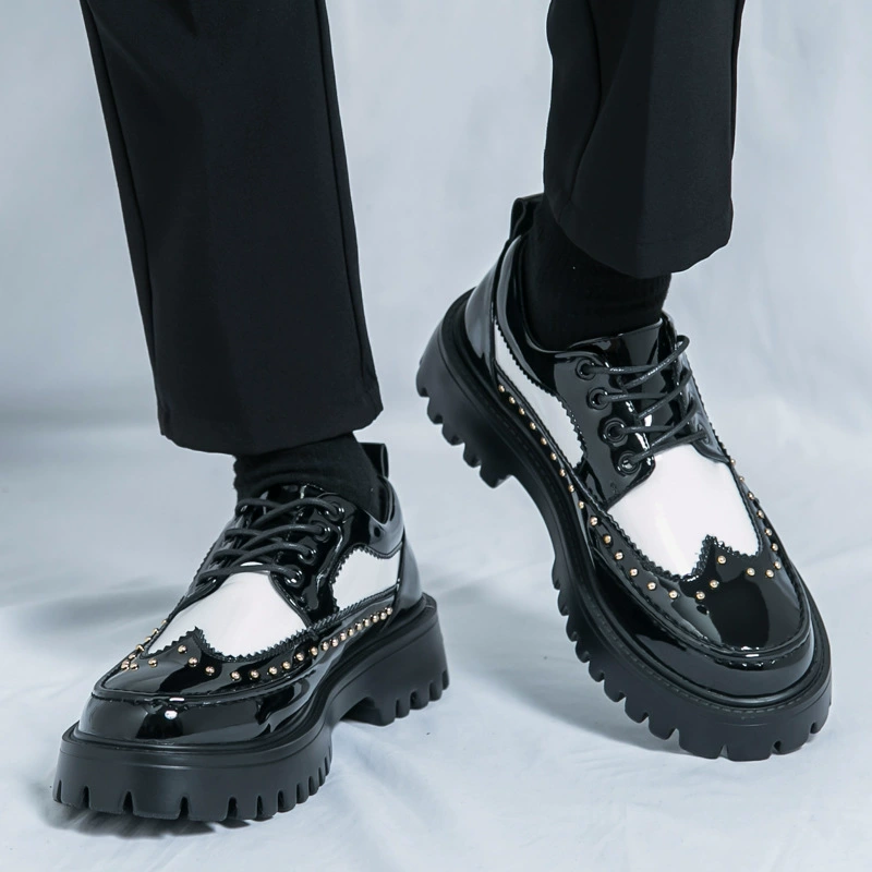 Кроссовки для мужчин в стиле casual с перфорацией, персонализированные кожаные туфли с острым носком, большие размеры, черно-белые, модные, для барбершопов, AliExpress