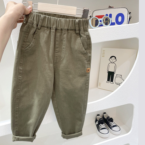 Boys Spring and Autumn Overalls  New Children's Casual Pants Medium and Large Children's Loose Autumn Boys Sports Pants