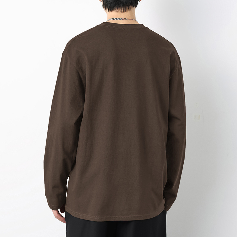 260g American Heavy Cotton Long Sleeve T-Shirt Men's Crewneck Inner Base Shirt Oversize Solid Color Autumn Shirt