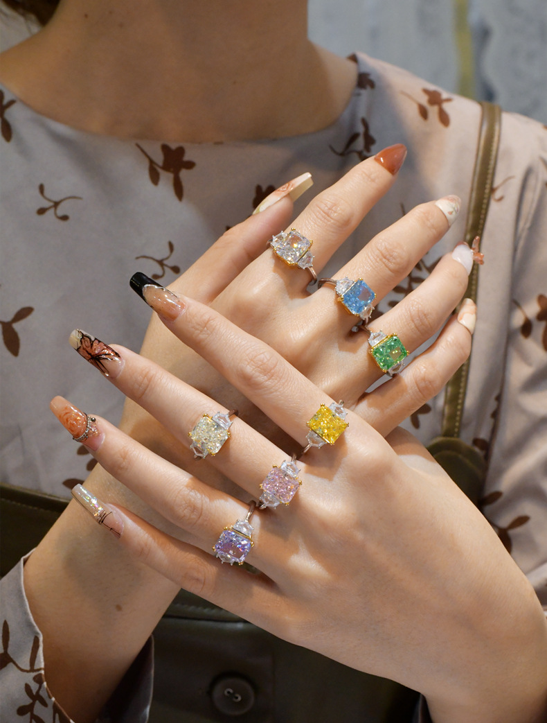 Fashion Geometric Sterling Silver Inlay Zircon Rings 1 Piece