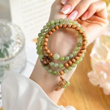 批发天然玉石檀木三圈手串花朵花生吊坠现新中式国潮古风文创手链