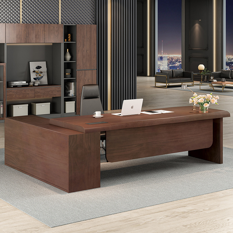 Chairman's Office Solid Wood Large Board Desk Office Desk Solid Wood Executive Desk Boss Desk with Side Cabinet Corner Desk